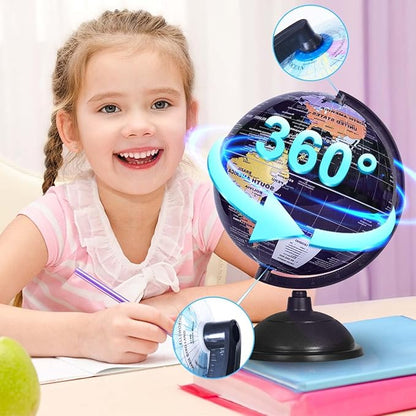 8 Inch World Globe with Stand Rotating Earth Spinning Globe for Kids Geography Classroom Education or Decorations (Black)