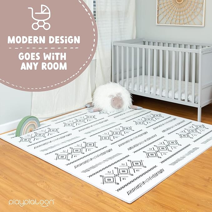 Play Platoon Non-Toxic Extra-Thick Children's Play Mat, 9 Tiles - 72 x 72 inch Comfortable Cushiony Foam Floor Puzzle Mat for Kids & Toddlers with 24 x 24 inch Tiles - Black/White