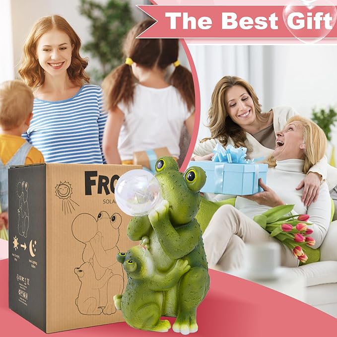 Solar Frog Outdoor Garden Statues: Outside Decor with Lights Clearance for Yard Art Lawn Ornaments Porch Patio Balcony Home House - Birthday Gifts for Grandma Mom Women