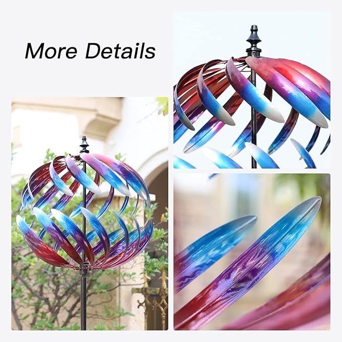 Yard Garden Wind Spinners - Large Outdoor Metal Wind Spinners Sculptures, Yard Art Lawn Garden Decor (19" W x 84" H)