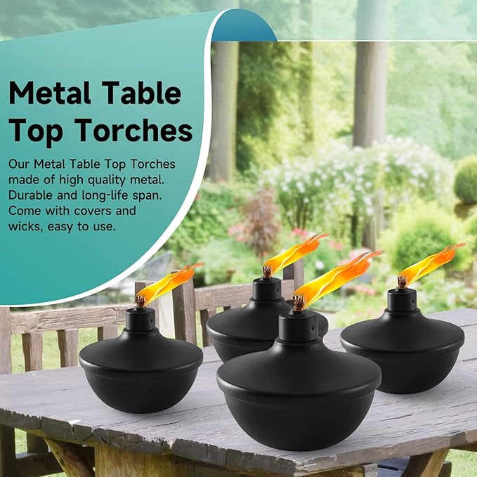 8 Pack Metal Table Top Torches,23.5 oz Citronella Torches for Outside,Refillable Flame Light Torch with Wicks and Covers for Party, Garden Decor,DIY