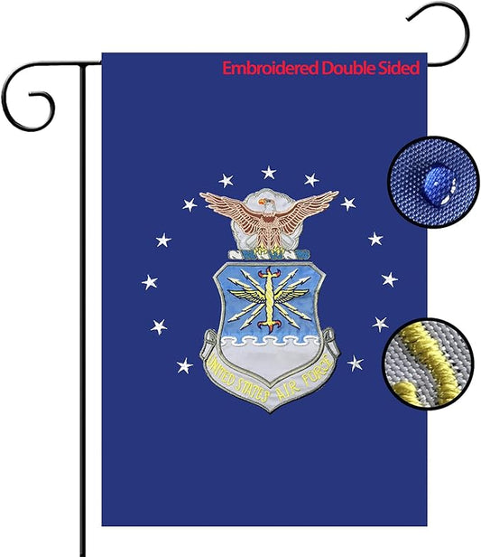 US Embroidered Air Force Garden Flag Double Sided 12x18 inch American Air Force Yard Lawn Garden Flags Banner Heavy Duty Vivid Color Waterproof