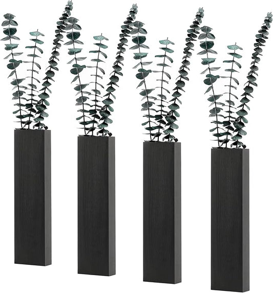 Wood Wall Planter 4 Pack Wall Decor for Artificial Flower Plants Wooden Plants Holders Wall Plant Pocket Vase Hanging for Living Room Bedroom Dining Room Bathroom Indoor Decroation (Black)