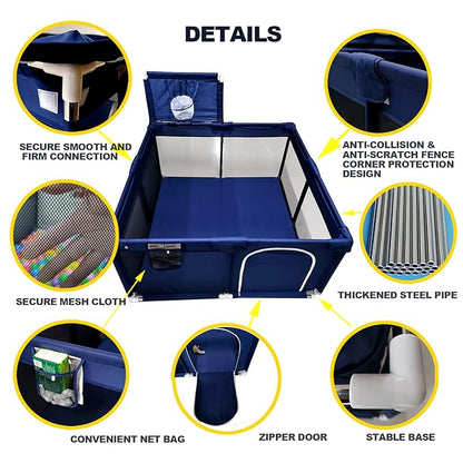 Portable Baby Ball Pit Playpen Playard Fence with Basketball Hoop Breathable Mesh for Indoors Outdoors Infant Toddler Kids Large