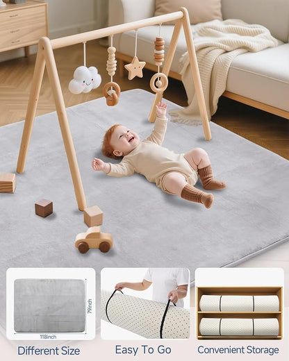 Large Thick Baby Play Mat for Floor,Padded 79x118 Foam Mat,Tummy Time Mats,Soft Support&Plush Feel Nursery Rug,Non Slip for Toddler,Infants,Kids Play,Yoga,Baby Crawling Mats (Light Grey)