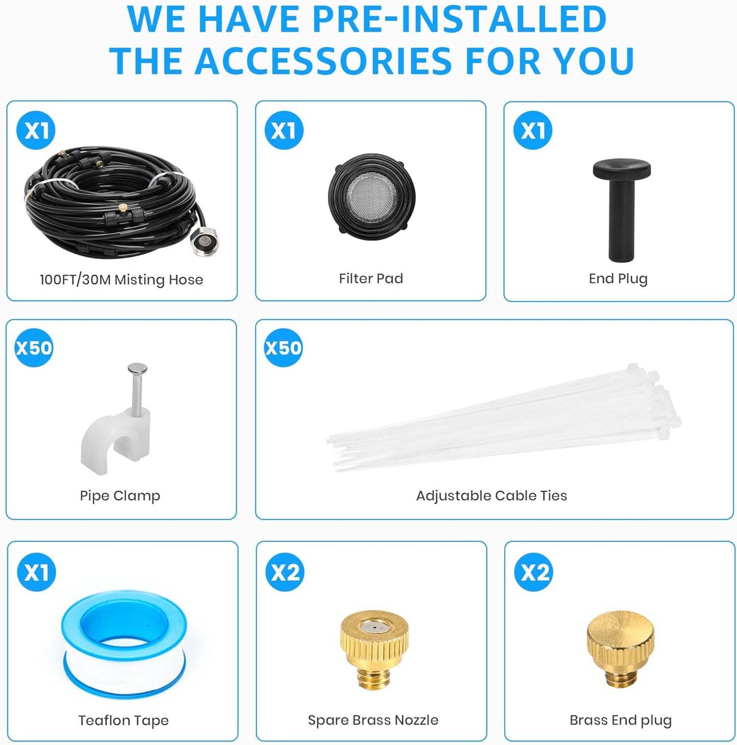 MIXC Misters for Outside Patio, 100FT (30M) Misting Line+27 Mist Nozzles+3/4" Brass Adapter, Outdoor Misting Cooling System for Patio Backyard Greenhouse Trampoline Horse Corral