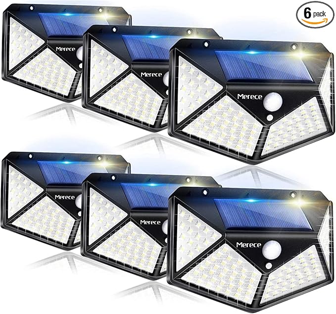 VINHMOR Solar Lights Outdoor 6 Pack, 100LED/3 Modes 270° Lighting Angle Motion Sensor Security Lights, IP65 Waterproof Wall Lights Solar Powered, Bright for Backyard Garden Fence Patio Front Door