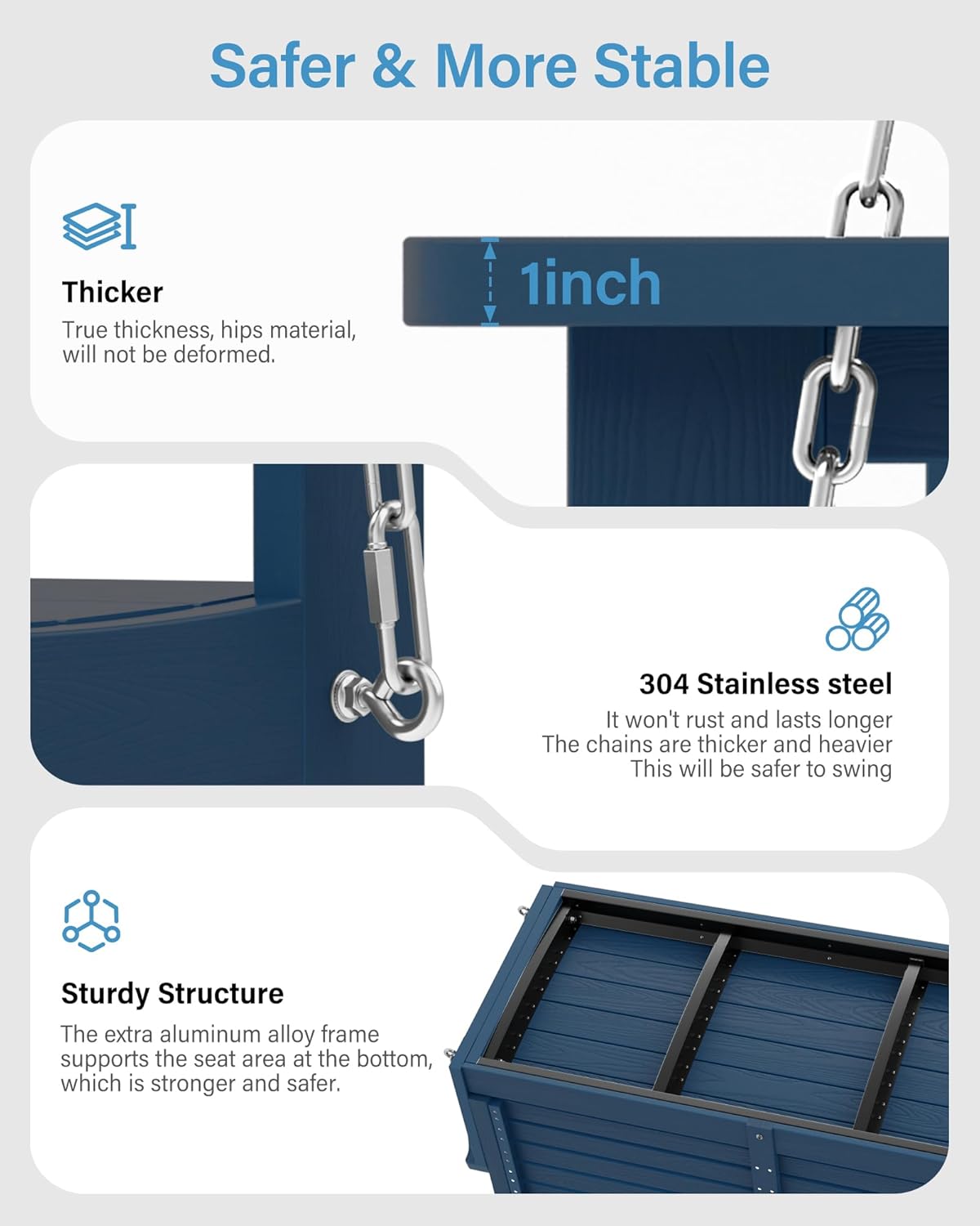 YEFU Hanging Porch Swing Set of 2,2-Seat Patio Swing Bench,All-Weather Swing Chair with Hanging Chains,Look Like Real Wood,for Garden and Courtyard,800LBS Weight Capacity,4FT,Navy Blue