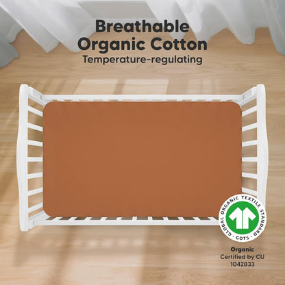 KeaBabies 2-Pack Organic Crib Sheets for Boys, Girls - 52x28 Fitted Crib Mattress Sheet Neutral, Breathable Jersey Cotton Cover for Baby Bed, Toddler Mattress, Soft & Cute Prints (Rust)