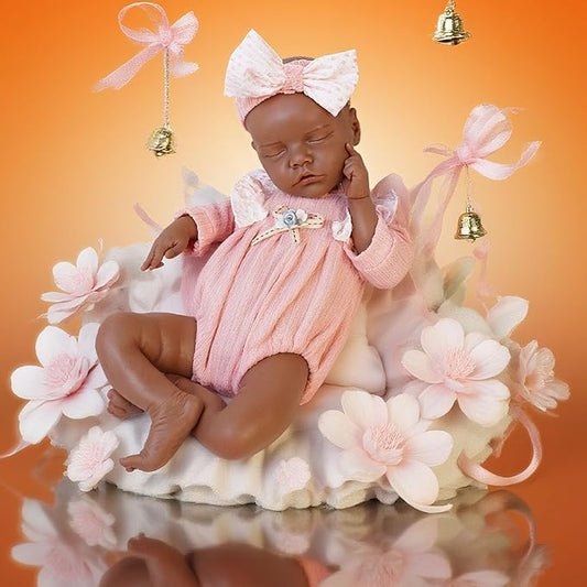 Full Silicone Baby Dolls,17.72 in Silicone Realistic Newborn Baby Doll, Non Vinyl 1:1 Lifelike Reborn Sleeping Dolls (Emma-Maroon)