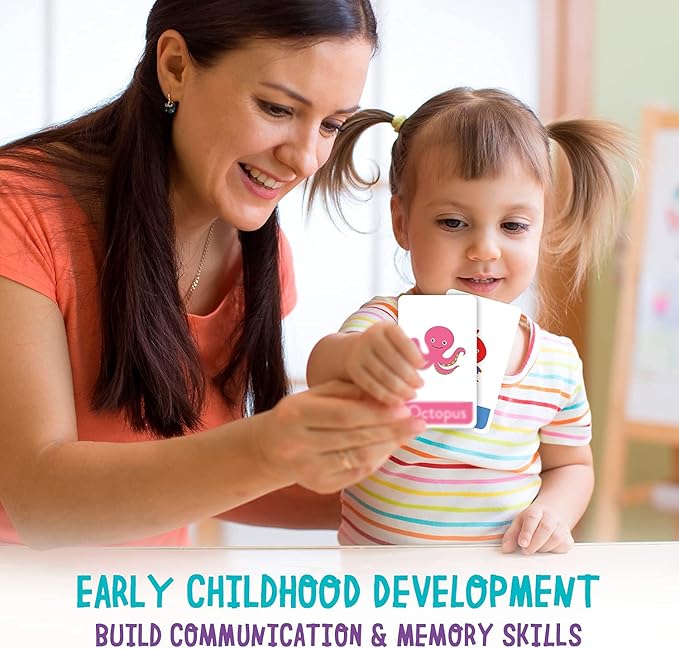 Merka Toddler Flash Cards, Set of 58 Alphabet, Letters, Colors, Shapes, and Numbers - Educational Preschool Flashcards, Double-Sided for 1-4 Years Old - Toddler Learning Activities