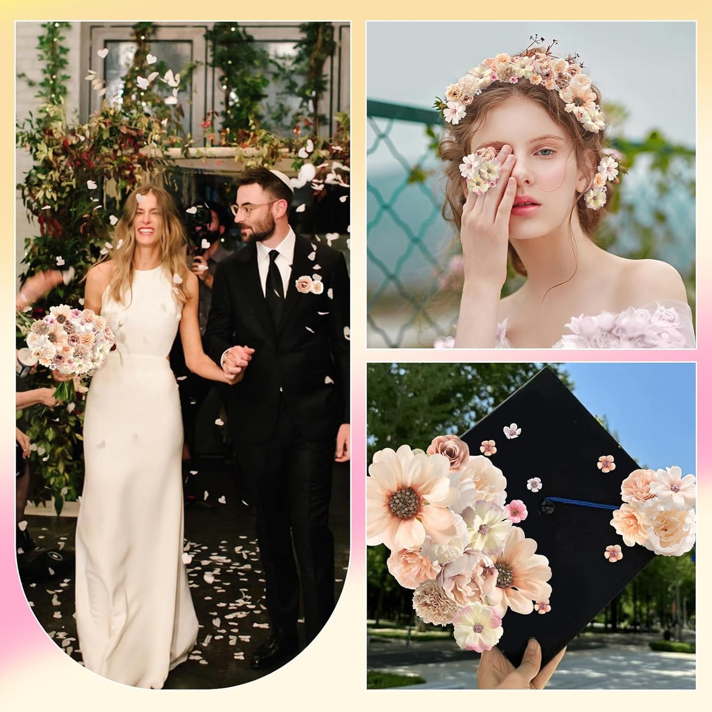 Faux Flower Heads Mini Champagne Artificial Flower Heads Fake Peony Daisy Rose Flowers Multicolor Small Silk Daisy Flower Heads for Craft Garland Wedding Party DIY Home Decoration,2-4 cm