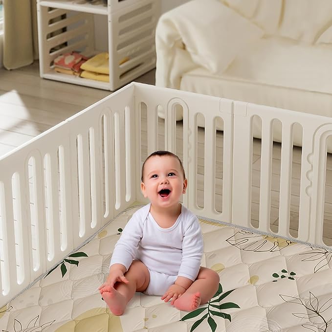 Baby Play Mat 50x50 Inch, Thickened Soft Floor Mat for Playpen, Machine Washable Foam Crawling Mat with Non-Slip Bottom for Babies and Toddlers, Foldable Padded Playmat Boho Terra