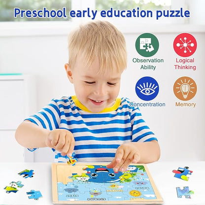 Christmas Wooden Puzzles for Toddlers 3-5,6 Packs 24Pcs Jigsaw Wooden Number Shape Puzzles for Ages 4-8,Preschool Educational Brain Toys Gifts for Boys and Girls 2 4 3 5 Year Old（Season）