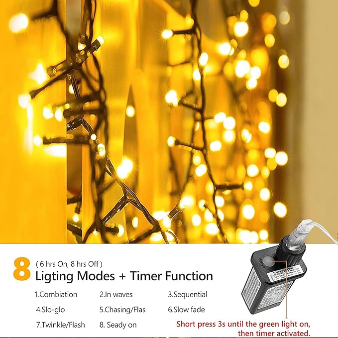 114ft Christmas String Lights Outdoor, 300 LED Connectable With Timer, 8 Modes Tree Fairy Twinkle Lights for Garden, Wedding, Indoor Outdoor Xmas Decor (Warm White)