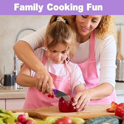 Kibbidea 4 Pcs kids knife set for real cooking, Kids First Cutting Knives Set, Round Tip Kids Friendly Kitchen Knife, BPA-free Stainless Steel Kids Chef Knife to Learn to Cook (Violet)