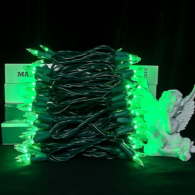 Green Christmas LED Lights - 2 Pack 100 Count Green Christmas String Lights for Tree, Party, Holiday, Indoor/Outdoor St. Patrick's Day Decorations, 2 Sets 33 Feet Green Wire, UL Certified, Connectable