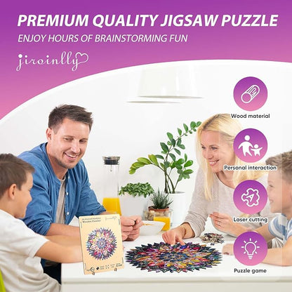 Jiroinlly Wooden Jigsaw Puzzles 500 Pcs - Diamond Mandala Wooden Puzzles for Adults, Luxurious Shaped Wood Puzzle, Beautiful Package, Best Gift for Adults and Kids, Family Game, 16.4'' x 16.7''