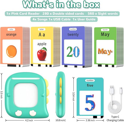 Kidzdo Talking Flashcards for Toddlers, 560 English Sight Words Educational Toy, Pocket Speech Therapy Toys, Autism Sensory Toys for Kids 1-6, Birthday Xmas Gift for Boys