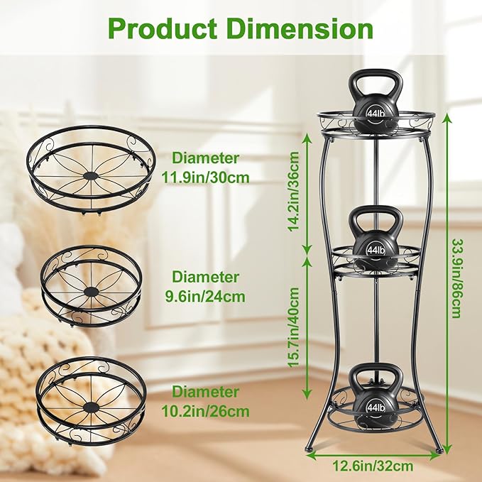 Metal Plant Stand Shelf Rack Indoor Outdoor Multiple Black 3 Tier Tall Corner Flower Pot Holder Stands Tiered Wrought Iron Planter Shelves for Patio Living Room Balcony Office (Black)