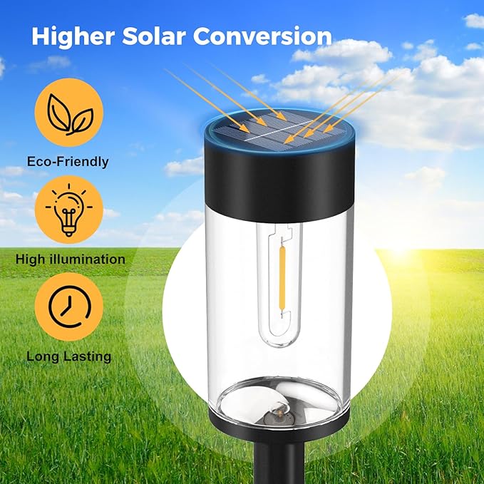 Woolmug Solar Pathway Lights, 6 Pack LED Solar Light Outdoor Waterproof, Auto On/Off Path Lights for Walkway Outside Yard Lawn Sidewalk(Warm White)