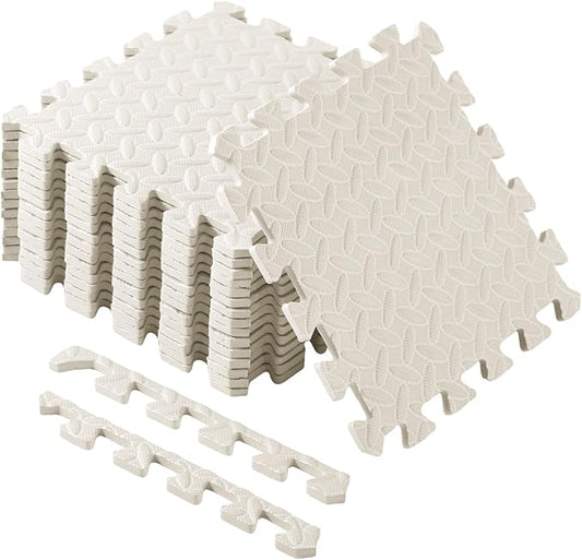 Shihanee Foam Floor Baby Tiles Foam Floor Mats Play Mats Bulk with Borders Interlocking for Kids Baby Playroom Nursery Gym(16ft,Ivory White)