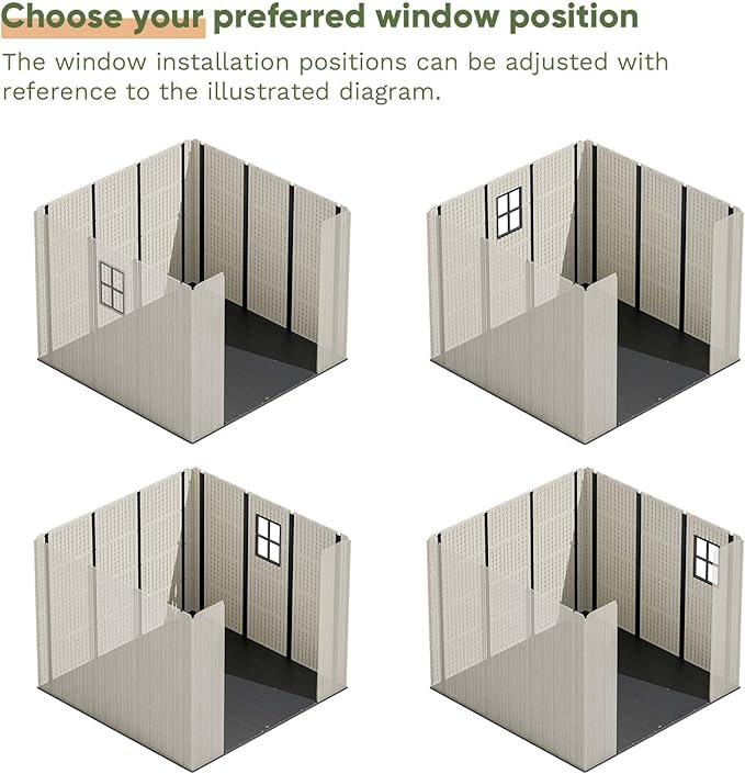 Patiowell 8 x 8 FT Plastic Outdoor Storage Shed with Floor, Resin Shed with Window and Lockable Door for Garden, Backyard, Tool Storage Use, Easy to Install in Beige (Kick-it Shed)