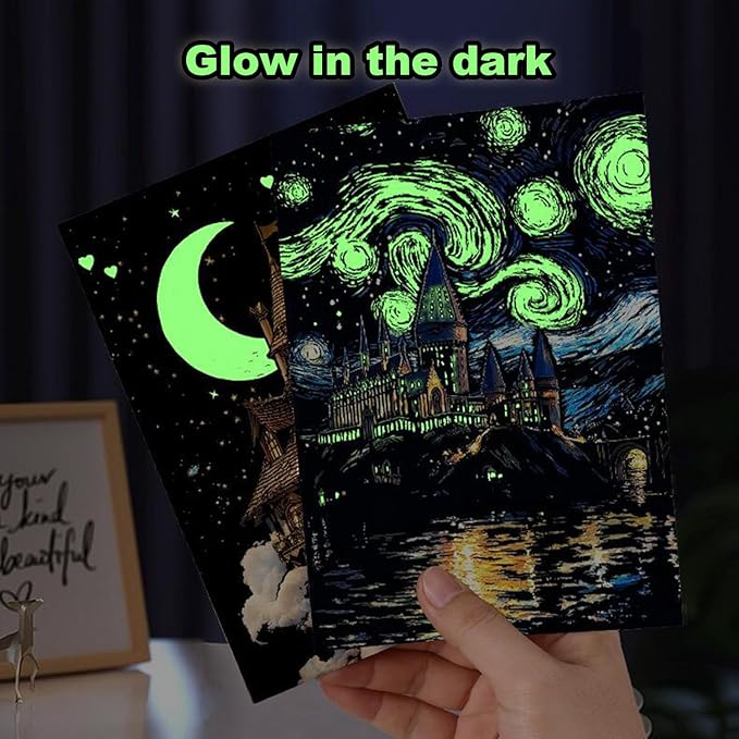 Georgie Porgy Scratch Paper Art Set for Kids Adults Magic Rainbow Scratchboards for DIY Arts and Crafts Kits Christmas Birthday Gift with Scratching Tools Kit (A5-Noctilucent Castle + Sea Animals)