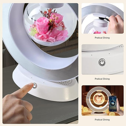LoveLin Magnetic Levitation Circle Table Lamp with Bluetooth Speaker,5W Led Night Light,Three Variable Color,Automatic Rotating Preserved Flowers Creative Gifts Home Office Ornament Rotundity Layout