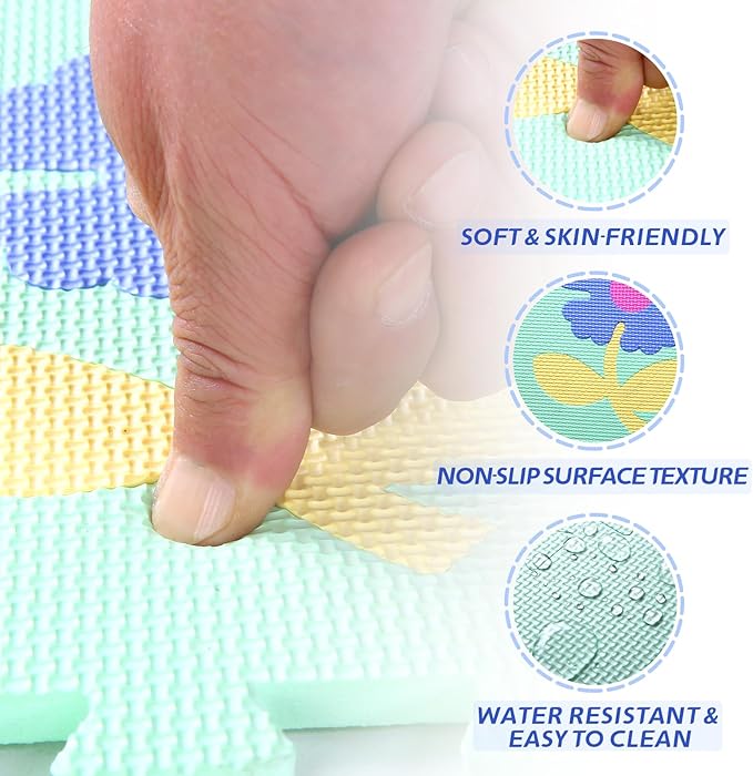 Coolcandy Baby Play Mat Without Fence, 9Pcs Interlocking Puzzle Floor Mat, 0.4" Thick Non-Toxic EVA Foam Play Mat, for Infants & Toddlers 3-36 Months, Soft Puzzle Tiles for Play Areas