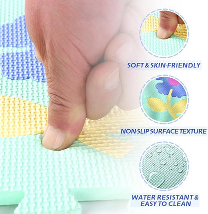 Coolcandy Baby Play Mat Without Fence, 9Pcs Interlocking Puzzle Floor Mat, 0.4" Thick Non-Toxic EVA Foam Play Mat, for Infants & Toddlers 3-36 Months, Soft Puzzle Tiles for Play Areas