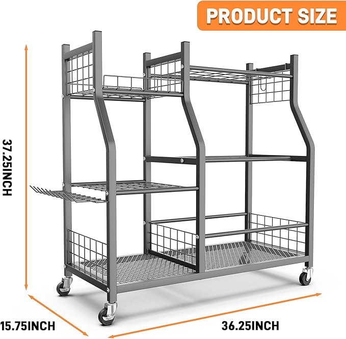 TORACK Garden Tool Organizer with Wheels, Rakes Shovels Yard Tools Stand for Garage, Shed, Garden, Indoor/Outdoor Long-Handled Tools Cart