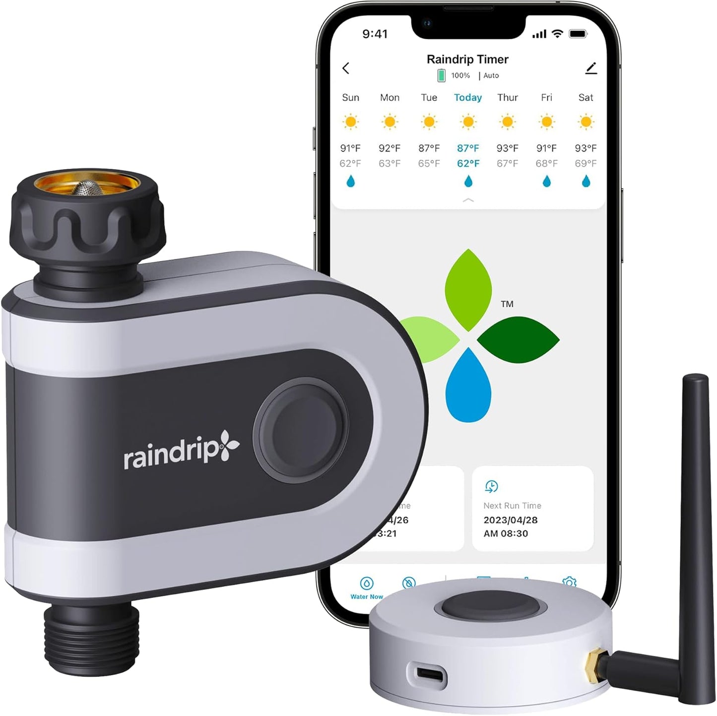 Raindrip R875CT Hose-End Smart Water Sprinkler Timer, Wi-Fi, Wireless Hose Faucet Bibb Timer for Garden, Drip Irrigation System Controller, Free App via 2.4 GHz Gateway Combo,GHT Compatible, Gray