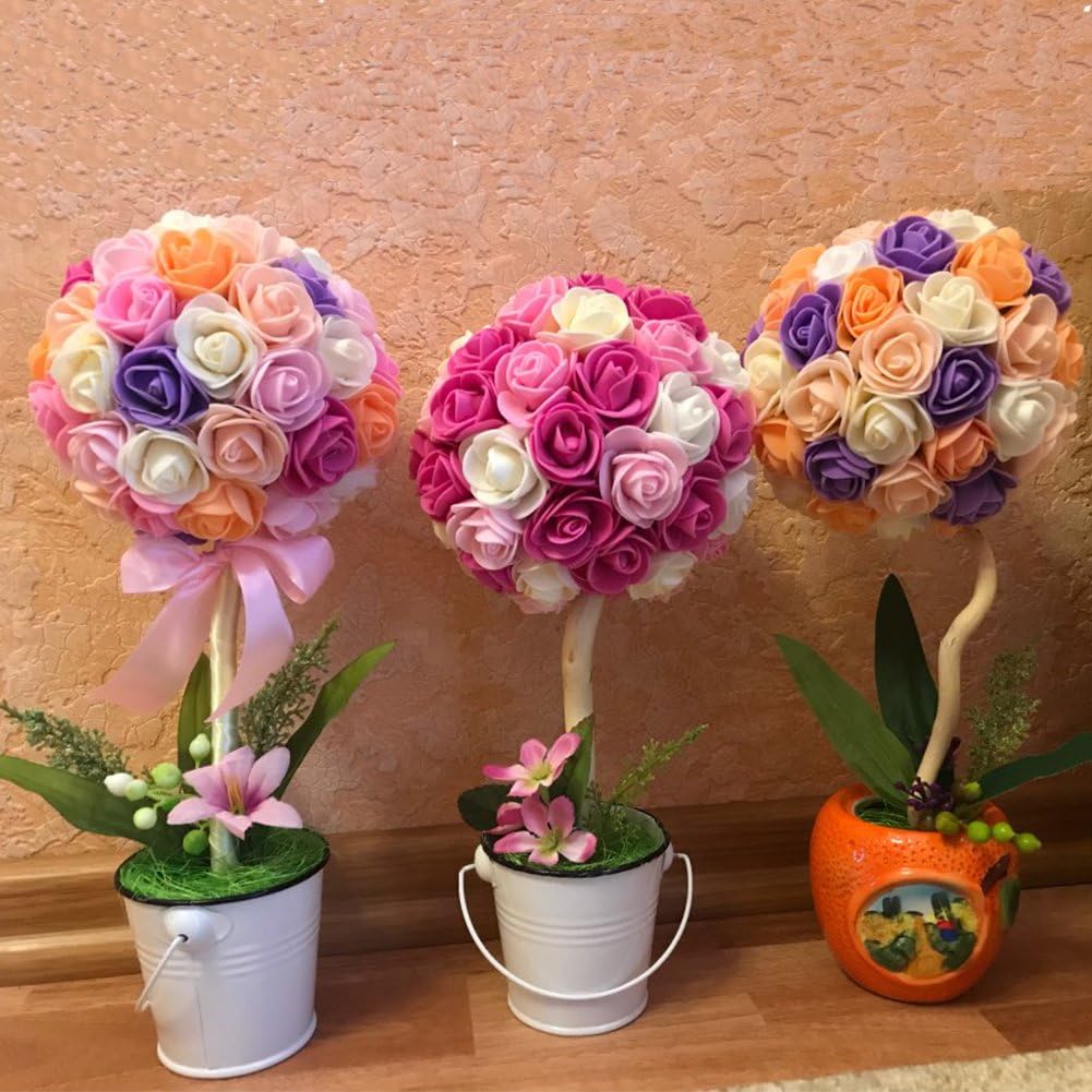 Artificial Flowers 100PCS 3CM Mini Fake Roses for DIY Wedding Bouquets Centerpieces Party Baby Shower Home Decorations (Deep Pink)