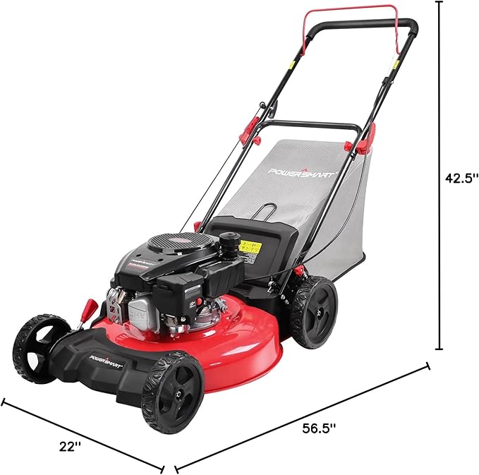 PowerSmart Gas Lawn Mower 21-Inch 144cc OHV Engine 3-in-1 Push Mower with Bagging
