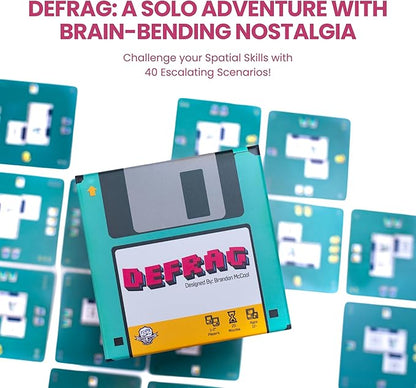 Defrag | Nostalgic Floppy Disk Themed Travel-Size Board | Play Anywhere | Challenging Puzzle with Scenario Booklet | Solo Play for Ages 12+ | Tiny Series