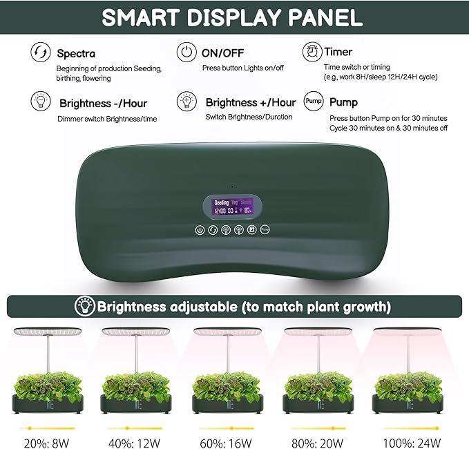 Hydroponics Growing System Kit 12Pods, Birthday Gifts for Mom Women, Herb Garden Indoor with LED Grow Light for Home, Adjustable Height Up to 17", 12Pods,Auto-Timer (Dark Green)