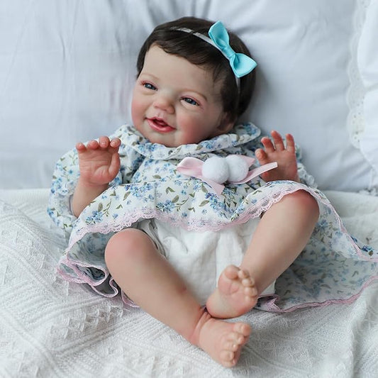 Realistic Reborn Baby Dolls, 18 Inch Sweet Smile Eyes Open Newborn Baby Dolls Girl, Soft Vinyl Real Life Baby Dolls with Weighted Body, Birthday Gift Set for Kids Age 3+
