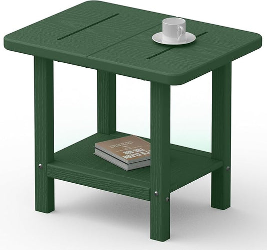 Outdoor Side Table - 2-Tier Storage All Weather Outdoor End Table for Patio - HDPE Morden Easy Maintenance Adirondack Side Table for Pool Porch Balcony Garden Lawn Backyard Outside Indoor