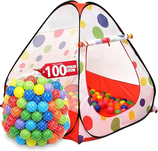 Kids Play Tent with 100 Balls – 39″x39″ Pop-Up Ball Pit Playhouse – Indoor/Outdoor Toy with Mesh Windows & Carry Bag