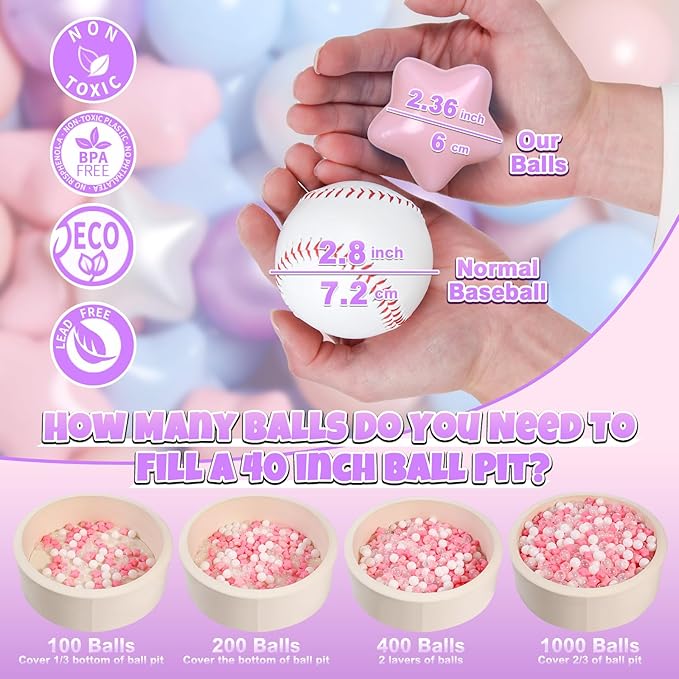 GOGOSO Ball Pit Balls for Toddlers Phthalate-Free BPA-Free Non-Toxic Crush Proof Soft Plastic Play Balls Baby Kids Shape Tent Pool Playhouse Playpen Party Decor, Pink Blue Purple White,50PCS
