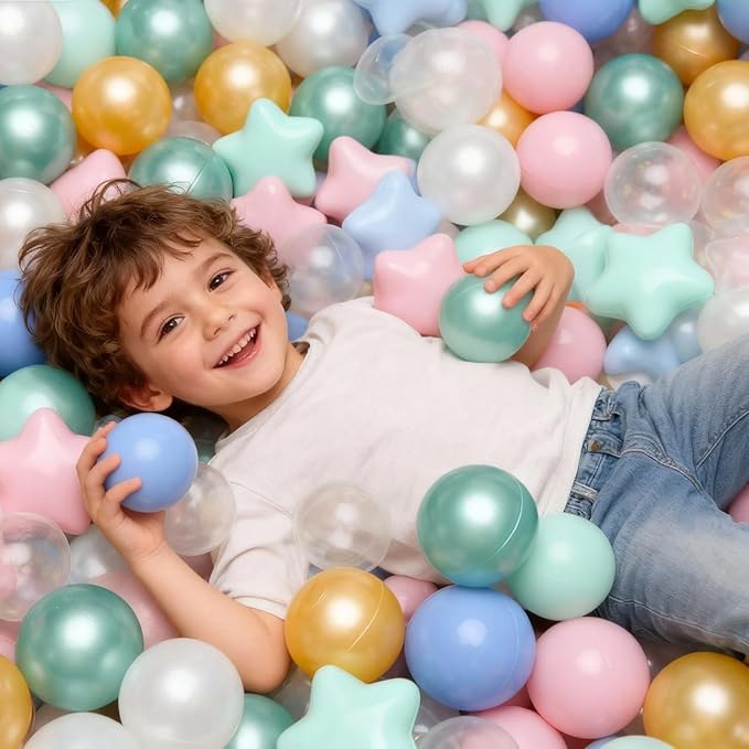 GOGOSO Ball Pit Balls for Toddlers Phthalate-Free BPA-Free Non-Toxic Crush Proof Soft Plastic Play Balls Baby Kids Shape Tent Pool Playhouse Playpen Party Decor, Pink+Green+Gold+Blue+White 100PCS