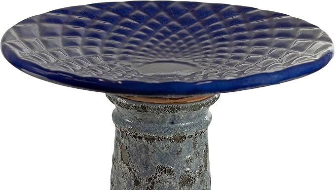 Sunnydaze Rennes Outdoor Ceramic Bird Bath - 22.5" H - UV- and Frost-Resistant - Glazed Bowl with Blue Lava Finish