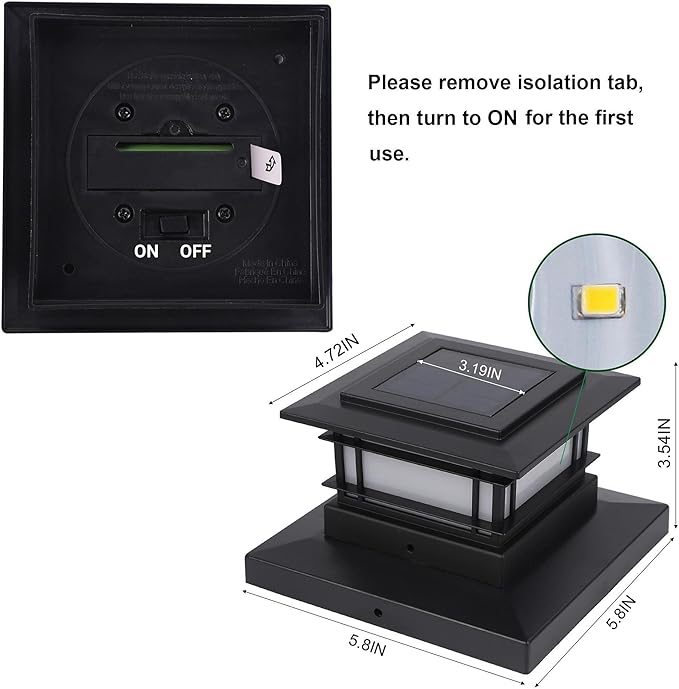 Dynaming 6 Pack Solar Post Lights Outdoor, Solar Powered Fence Post Cap Lights, High Brightness Warm White SMD LED Lighting Decor for Garden Deck Patio, Fit 4x4, 5x5 or 6x6 Vinyl/Wooden Posts