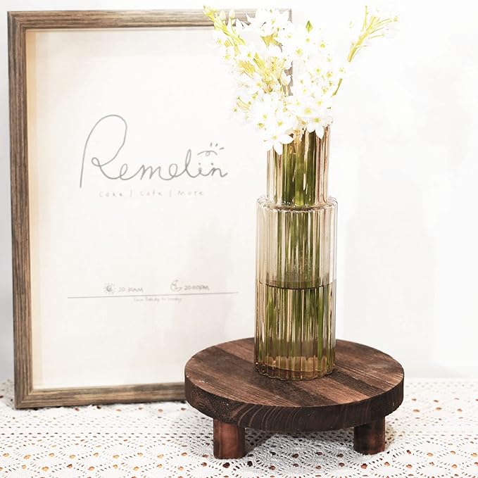 Yangbaga 2pcs Wooden Stool Display Stand, 8.46IN Round Plant Stand Wood-Flower Pot Supports Plant for Indoor Outdoor Home, GardenPatio Decorative