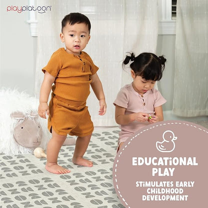 Play Platoon Non-Toxic Large Kids Mats for Floors, 9 Tile 72 x 72 inch, Extra-Thick Interlocking Tiles, 24 x 24 in. Puzzle Mat Pieces with Border, Neutral Playmat Rug for Toddlers & Children