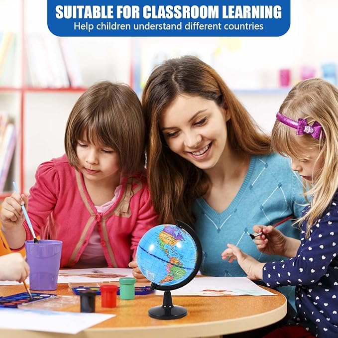 Rotating World Globe 4 Inch Spinning Earth Globe with Stand for Kids Learning Geography Classroom Education or Office Home Decorations