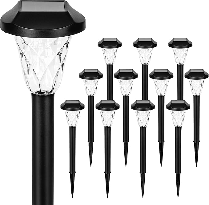GIGALUMI Solar Outdoor Lights,Solar Lights Outdoor Waterproof 12 Pack,Cool White Solar Pathway Lights for Outside,Outdoor Lights Solar Powered Garden Decoration for Pathway,Patio,Lawn,Yard