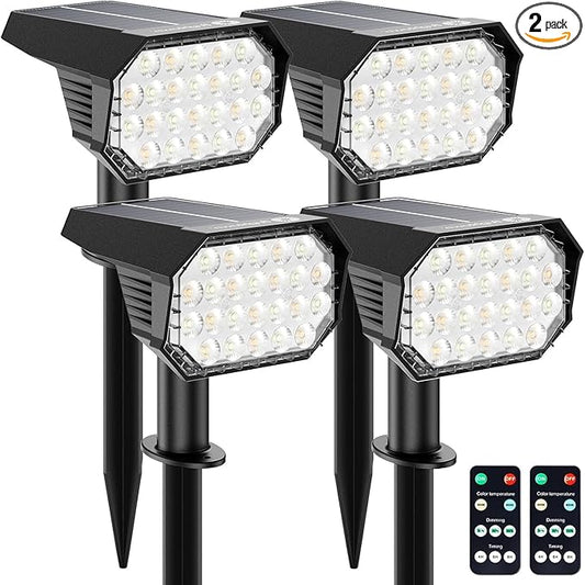 Brightown Solar Lights Outdoor Waterproof IP67, [Cool & Warm Light 2-in-1] Solar Spot Lights Outdoor, 2 Colors 3 Brightness Levels LED Outdoor Solar Lights for Yard Pathway Garden House, 2 Pack