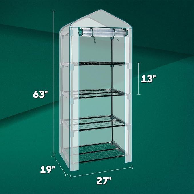 KOL 4-Tier Mini Greenhouse - PVC Clear Cover & Steel Frame - Portable Small Green House for Indoor & Outdoor Use - Grow Plants, Seedlings, Herbs